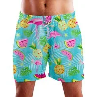 King Kameha Badeshorts Flamingo Melone Hawaii Bade-Shorts Mesh-Einsatz Verschluss Kordelzug Mit integriertem Mesh-Innenslip für extra Komfort