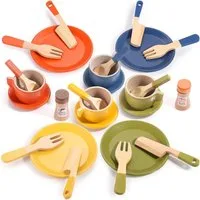 CLTYQ Spielgeschirr Holz Spielgeschirr 26-tlg. - Kinderküchen Zubehör ab 3 Jahre, Montessori Geschirrset für Rollenspiele - Lernspielzeug aus Holz