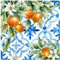 ti-flair Papierserviette, Servietten Papier 33x33cm 3-lag. mit Orangen 20 Stück Orange Blau Weiß