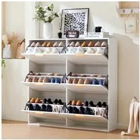 Flieks Schuhschrank (B118/T25/H115 cm, 1-St., ca 24 Paar Schuhe) Schuhregal mit 6 Klappen Schuhkipper Schuhkommode Weiß, Breite 118 cm