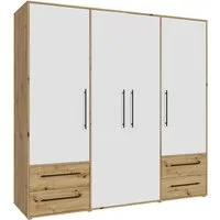 FORTE Kleiderschrank Mokkaris, Garderobe, zeitloses Design, 4 Türen, Made in Europe (B/H/T ca. 206x200x59cm) 4 Schubladen + schwarze Stangengriffe, Made in Europe, viel Stauraum