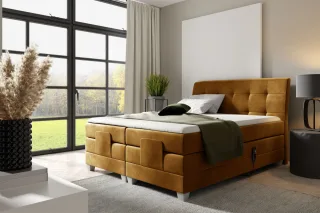 Boxspringbett Elektrisch Bett FRANCO 140x200cm in Stoff Fresh Senfgelb