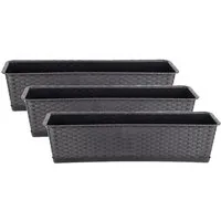 BigDean Blumenkasten 3er Set Pflanzkasten mit Untersetzer 70 cm lang Blumenkasten (Set, 3 St., Balkonpflanzkasten), BalkonPflanzkasten, Rattan-Optik, MIt Untersetzer, Robust