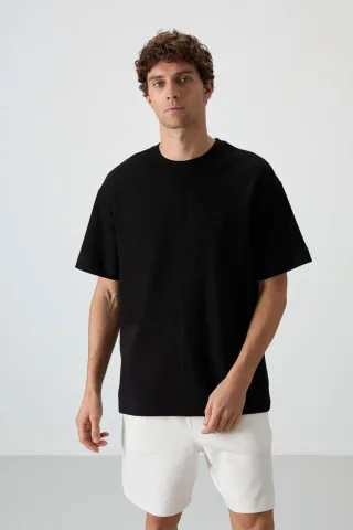 Übergrößen Baumwollmischung Rundhalsausschnitt T-Shirt mit Tasche