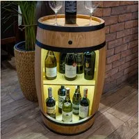 Allzweckkiste Holzfass Eichenoptik Hausbar LED Minibar Weinfass Design 80 cm Vintage (Set)