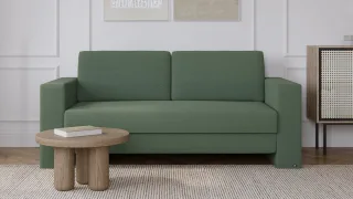 BRUNO Schlafsofa 140cm in Grün | Kubus | stabiles Massivholz & Boxspringkomfort