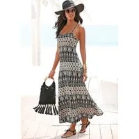 LASCANA Maxikleid mit Ethnodruck und Spaghettiträgern Strandkleid, langes Sommerkleid, Viskosekleid, Boho-Kleid, Festival