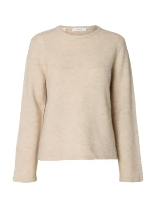 selected women - SLWLULU NEW LS KNIT O-NECK NOOS Birch - Gr. - S