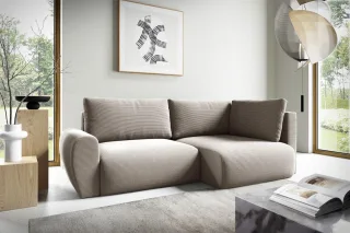 Ecksofa Schlafsofa GALAN MINI Stoff Poso Beige Ottomane Rechts