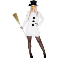 dressforfun Engel-Kostüm Schneemensch/Winterwesen, in weiß, Gr. L/XL, Zylinder, Lange Ärmel, Kurzes Kleid, Karottennase mit elastischem durchsichtigen Band