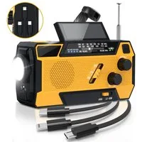 Greadio Notfallradio mit Solar & Kurbel, Ideal für Notfälle & Outdoor Radio (Tuning-Regler, 7 NOAA-Wetterkanäle, AM/FM/WB (NOAA) Empfang, Wetterwarnungen, 2000mAh, AM/FM, 3 integrierte Kabel)