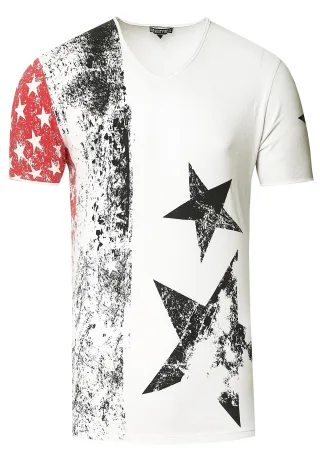 USA T-Shirt Stars and Stripes V-Neck im Used-Look