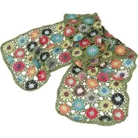 Guru-Shop Halstuch Häkelschal mit bunten Blümchen, Boho Schal - grün, Festival, Ethno Style, alternative Bekleidung
