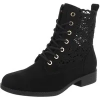 Ital-Design Damen Schnürstiefelette mit Häkel-Details für Alltag und Freizeit Sommerboots (91154508) Blockabsatz Schnürstiefeletten in Schwarz
