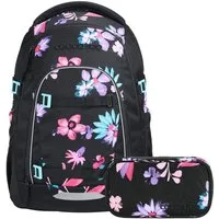 coocazoo Schulranzen Schulrucksack-Set MATE Floral Artnight 2-teilig (2-teilig), ergonomisch, Körpergröße: 135 - 180 cm, Easy-Grow-System