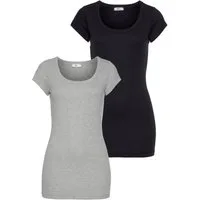 Flashlights T-Shirt (2er-Pack) figurbetonter Schnitt, unifarben, Rundhalsausschnitt