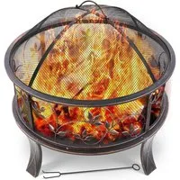 TLGREEN Feuerschale inkl. Poker & Kohlerost, Feuerkorb Retro-Look, (Multifunktional Feuerschale), Feuerschalen für den garten, Ø71x65cm Feuerstelle mit Funkenschutz