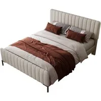 Flieks Polsterbett, Doppelbett verstellbares Kopfteil Leinen 140x200cm