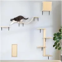 FURPAL Katzen-Kletterwand 5 Stück mehrstöckige, an der Wand montierte Kratzbaummöbel, für den Innenbereich