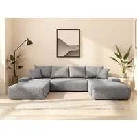 WERK2 Wohnlandschaft Amalfi, B/T: 348/188 cm, in Cord mit Schlaffunktion & Bettkasten, modernes XXL Design, U-Form