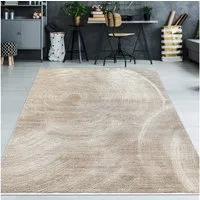 TeppichHome24 Teppich Beiger Teppich mit modernem Kreis-Design weich pflegeleicht, rechteckig