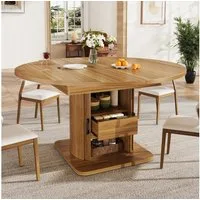 KLAM HOME Esstisch Ausziehbarer Esstisch rund oval wandelbar bis sechs Personen Schwarz (Multifunktionaler Küchentisch praktische Schubladen modernes Design), Platzsparender Esszimmertisch flexible Nutzformen für jeden Haushalt