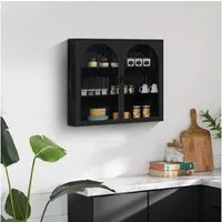 Celya Wandhängeschrank 70 cm Glas-Türen Moderner zweitüriger Wandschrank, schwarz, mit dreistufigem Stauraum, mit charakteristischem Webmuster