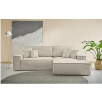 OTTO home Ecksofa FINNLEY, L-Form 257 cm, Schlafsofa, mit Bettkasten, in Bouclé, Struktur fein und Mega Cord