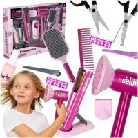 Ikonka Spielzeug-Frisierkoffer Frisör Set Kinder 15 teilig Spielzeug Haartrockner Licht Sound, (Friseur Spielzeug Kinder 15 teilig Styling Set Licht Sound, Frisör Set Kinder 15 teilig mit Zubehör Licht Sound Styling Set), Licht- & Soundeffekte, inter