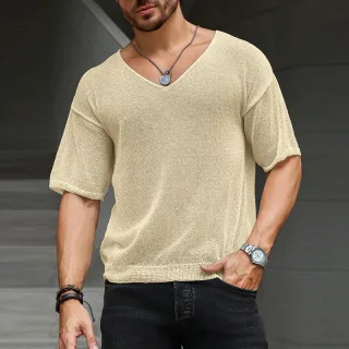 INCERUN Mens Solid V-Neck Short Sleeve T-Shirt Fashion Comfortable Fabric See-through Tshirt for Men