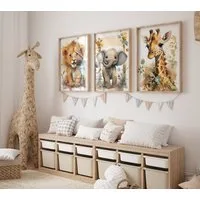 JUSTGOODMOOD Poster Kinderzimmer Tiere Wald Dschungel Aquarell Löwe Elefant Kinderzimmer B, Löwe (1 St)