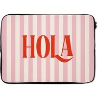 MuchoWow Laptop-Hülle Hola - Zitat - Streifen - Pastell - Rosa - Rot - Weiß 13.3 Zoll, Laptopsleeve, weiches Innenfutter zum Schutz Kratzern, Laptoptasche