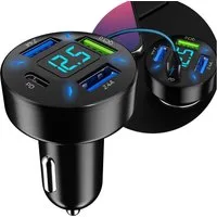 Casativo Beleuchtetes 4 Port Auto USB-Ladegerät USB-Ladegerät (1-tlg., 50 Watt, Spannungsanzeige, 1x USB-C & 3x USB-A)