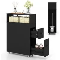 COSTWAY Badkommode, Nischenschrank, schmal, mit Rollen & Schubladen, weiß