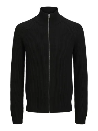 JACK&JONES - JJPANNEL KNIT ZIP CARDIGAN AW25 black - Gr. - XL