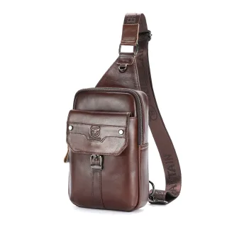 BULLCAPTAIN Vintage Men's Genuine Leather Chest Bag Large Capacity Wear-Resistant Crossbody Shoulder Bags Fashion Travel