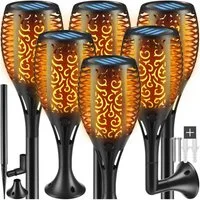 tectake LED Gartenstrahler 6er Set Solarleuchten, Einschaltautomatik bei Dämmerung, LED, 1600-1800 K, Stilvolles 6er Set Solarlampen mit gemütlichem Flammen-Design