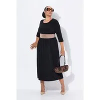 Ulla Popken Maxikleid Jersey-Maxikleid A-Linie Rundhals 3/4-Arm Taschen