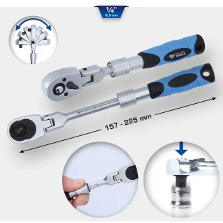 Brilliant Tools 1/4" Teleskop-Umschaltknarre mit flexibelem Kopf (175 - 225 mm) - BT020997