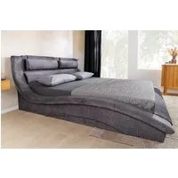 riess-ambiente Polsterbett SWING 160x200cm grau Samt · Doppelbett in geschwungener Form · Vogue (Einzelartikel, 1-tlg), inkl. Kopfteil & Bettkasten & Kissen · mit Lattenrost · Modern Design