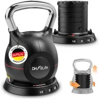 DH FitLife Kettlebell 7-in-1 Verstellbare Kugelhantel, (Set, 1.5–10kg), 7 Gewichtsstufen, Kompakt & Platzsparend