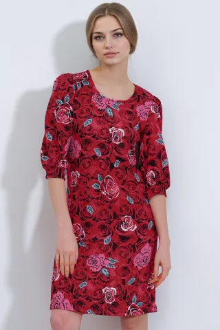 Besticktes Blumendesign-Midikleid mit Dreiviertelärmeln
