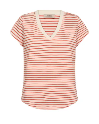 MOS MOSH - MMKala V-SS Stripe Tee spicy orange - Gr. - M