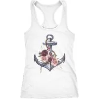 Neverless Tanktop Damen Tank-Top Anker Blumen Wasserfarben Anchor Flowers Watercolor