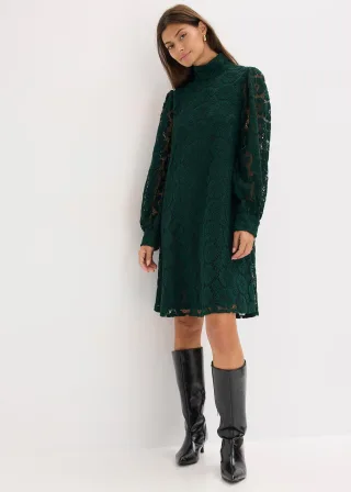 bonprix Minikleid aus Spitze, grün, Gr.40, Trendiges, hochgeschlossenes MInikleid aus Spitze mit langen Ärmeln