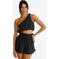 Imily Bela Hausanzug Damen 2-teiliges Sommer Set (Set, 2 tlg., One-Shoulder Crop Top + Shorts) One-Shoulder