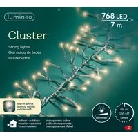 Lumineo LED-Lichterkette Lumineo Lichterkette CLUSTER 768 LED 7m warm weiß, transparentes Kabel, Indoor/Outdoor, dimmbar, 8h-Timer, + 5 m Zuleitung