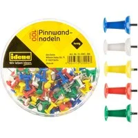 Idena Stecknadeln Idena 333005 - Pinnwandnadeln, 100 Stück, farbig sortiert, in Kunststo