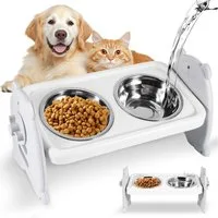 BlingBin Futternapf Erhöhter Hundenapf, Hunde-Futterstation, mit 2 Edelstahl-Futternäpfe, Edelstahl, 3-stufig verstellbar, für kleine Hunde & Katzen,erhöhter Futterspender