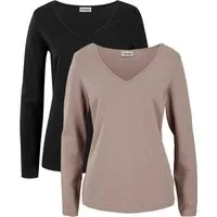 bonprix Langarmshirt (Packung, 2-tlg) Slim fit Passform, mit V-Ausschnitt, aus Baumwolle und Elasthan